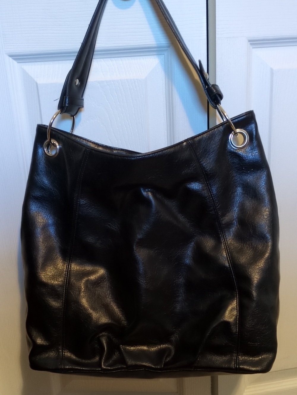 Nine West Black Leather Shoulder Hobo Bag with Silver Hardware